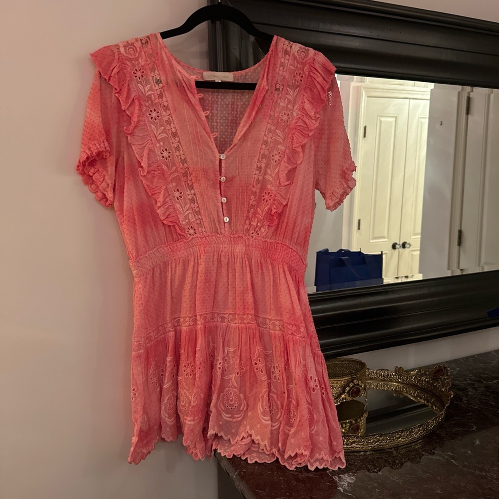 LoveShackFancy Pink Sheer Polka Dot Blouse